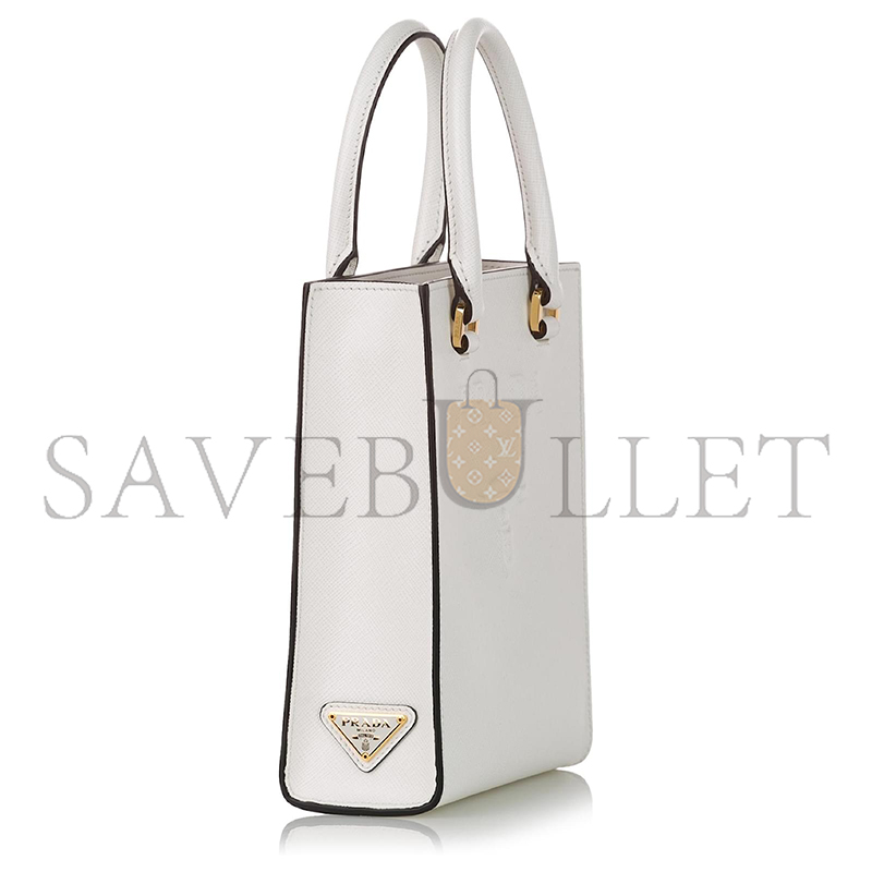 PRADA WHITE SMALL SAFFIANO LEATHER SATCHEL 1BA333 (19*17*6cm) 
